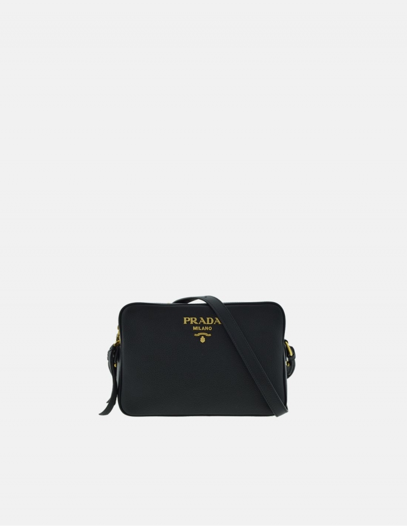 Buy Prada Vitello Daino Black Leather Shoulder Handbag with Nylon Web  Striped Strap 1BC052 at Amazon.in