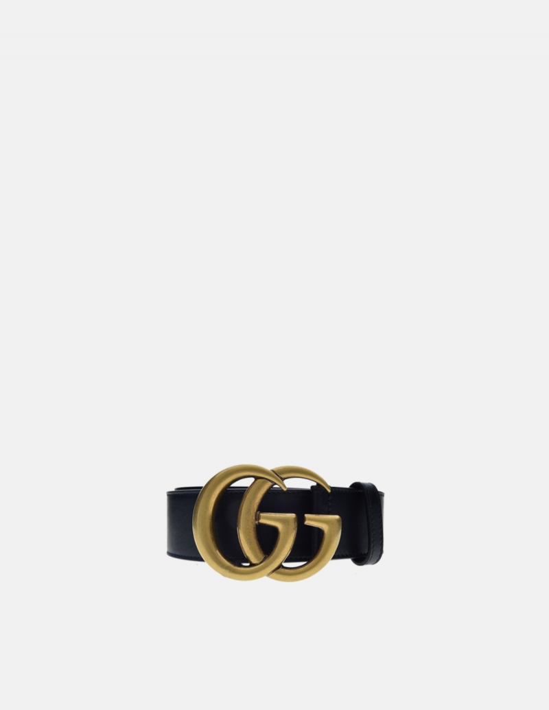Leather Belt With Double G Buckle in Black - Gucci
