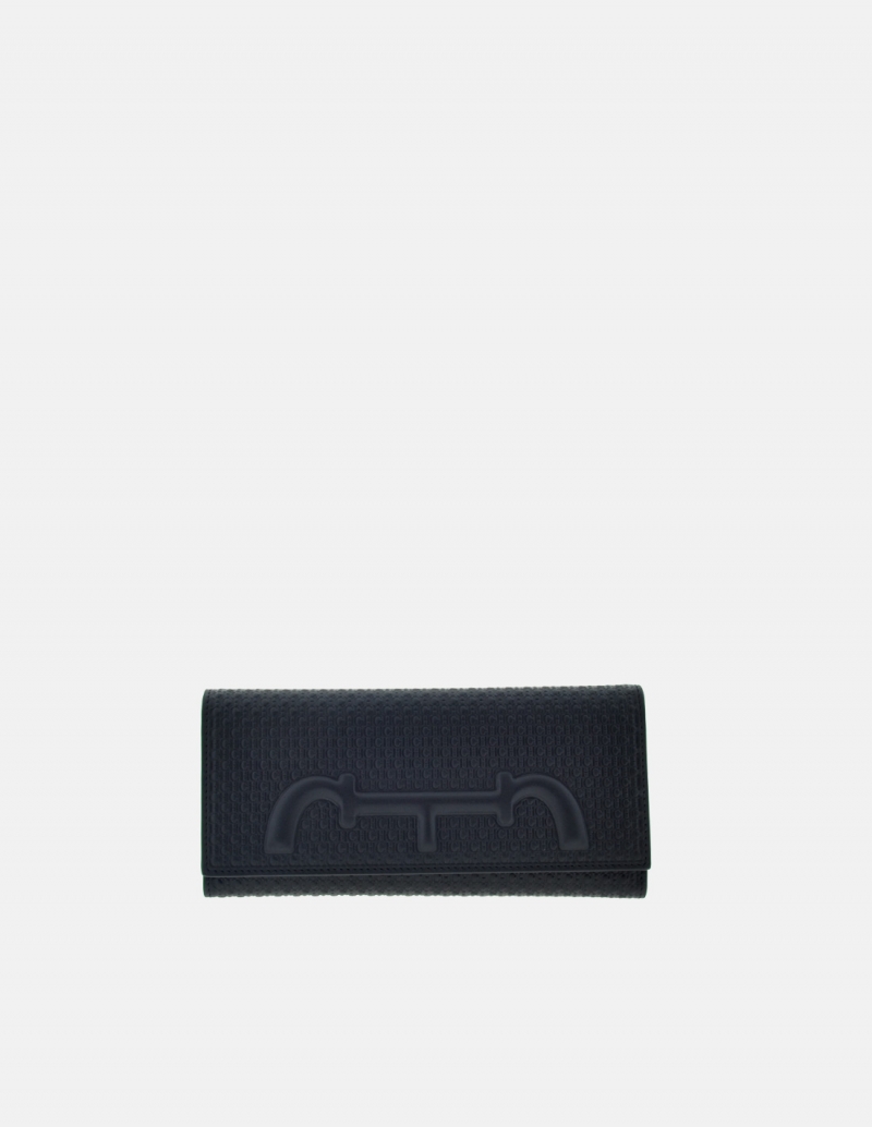 CH Carolina Herrera Black Leather Medium Initials Insignia