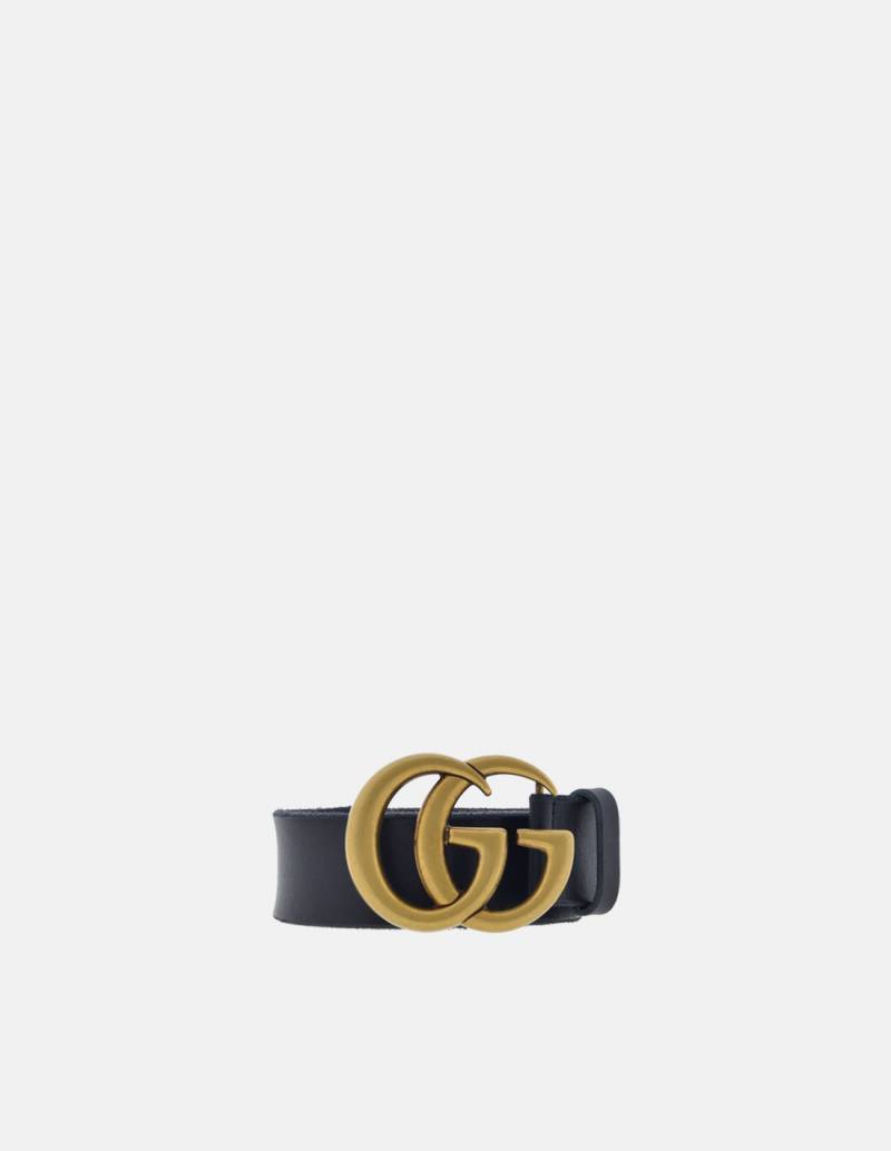 Leather Black 30mm GG Belt with Antique Gold Hardware Size: 100