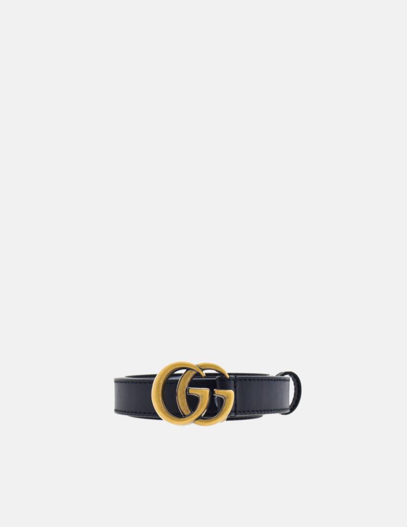Leather Black 30mm GG Belt with Antique Gold Hardware Size: 100