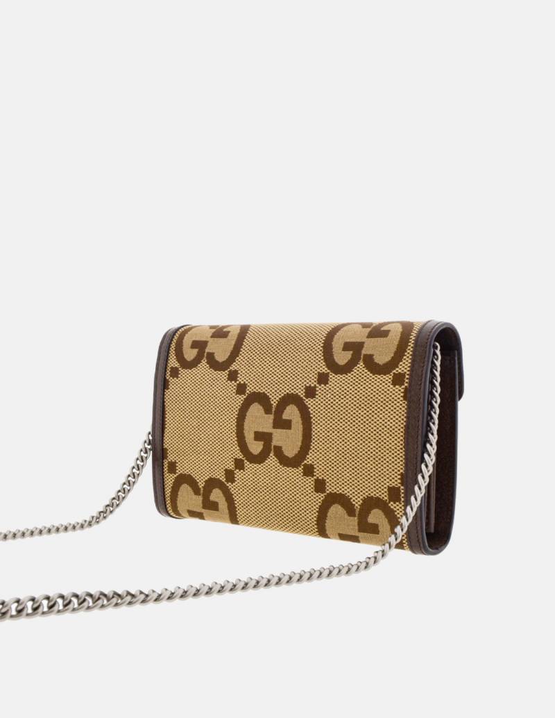 Gucci Dionysus Chain wallet Jumbo GG Camel/Ebony in Canvas/Leather