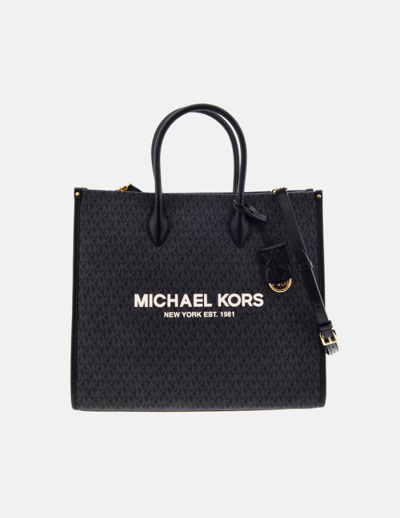 MICHAEL KORS LARGE X CHAIN LOGO SHOULDER BAG | Leather strap tote, Laptop tote  bag, Black tote bag
